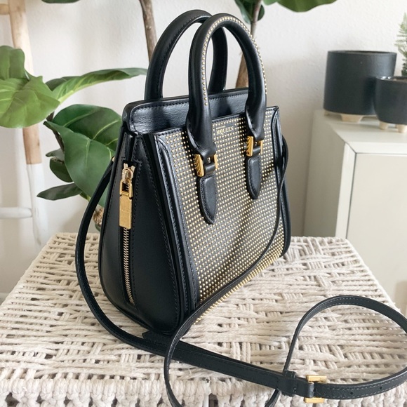 Alexander McQueen Leather Mini Heroine Black Gold Studded Tote - Picture 7 of 16